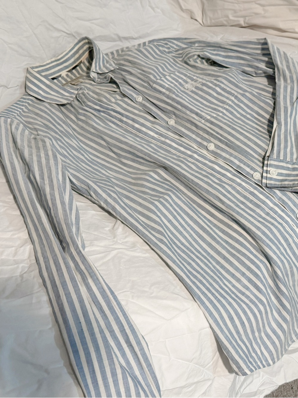 Light Blue and White Striped Button-Up linen Shirt